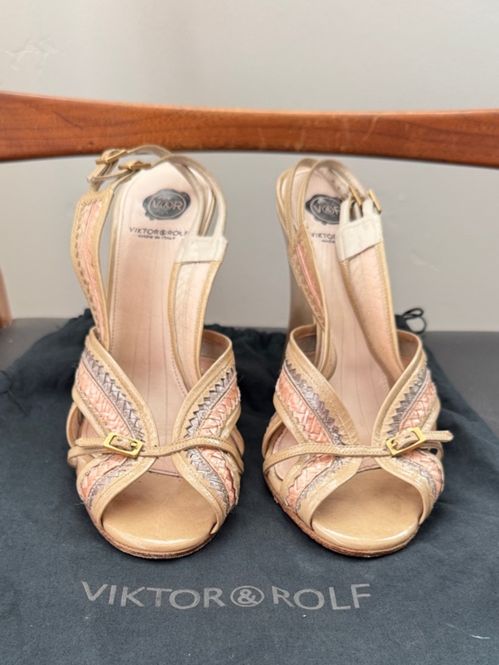 Viktor & Rolf Wedge Peach and Slightly shimmery cream Slingback Heels